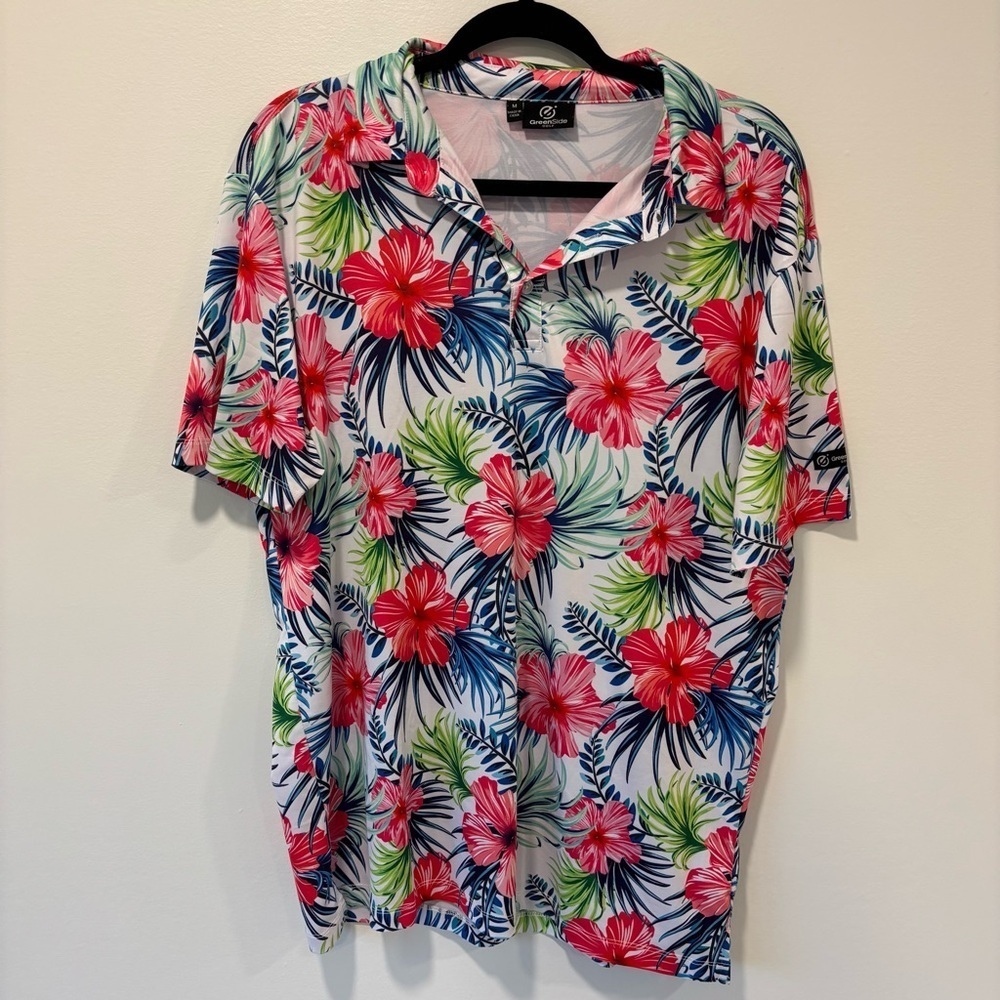Greenside Golf Polo Aloha Performance Shirt Floral Athletic Vacation Tropical